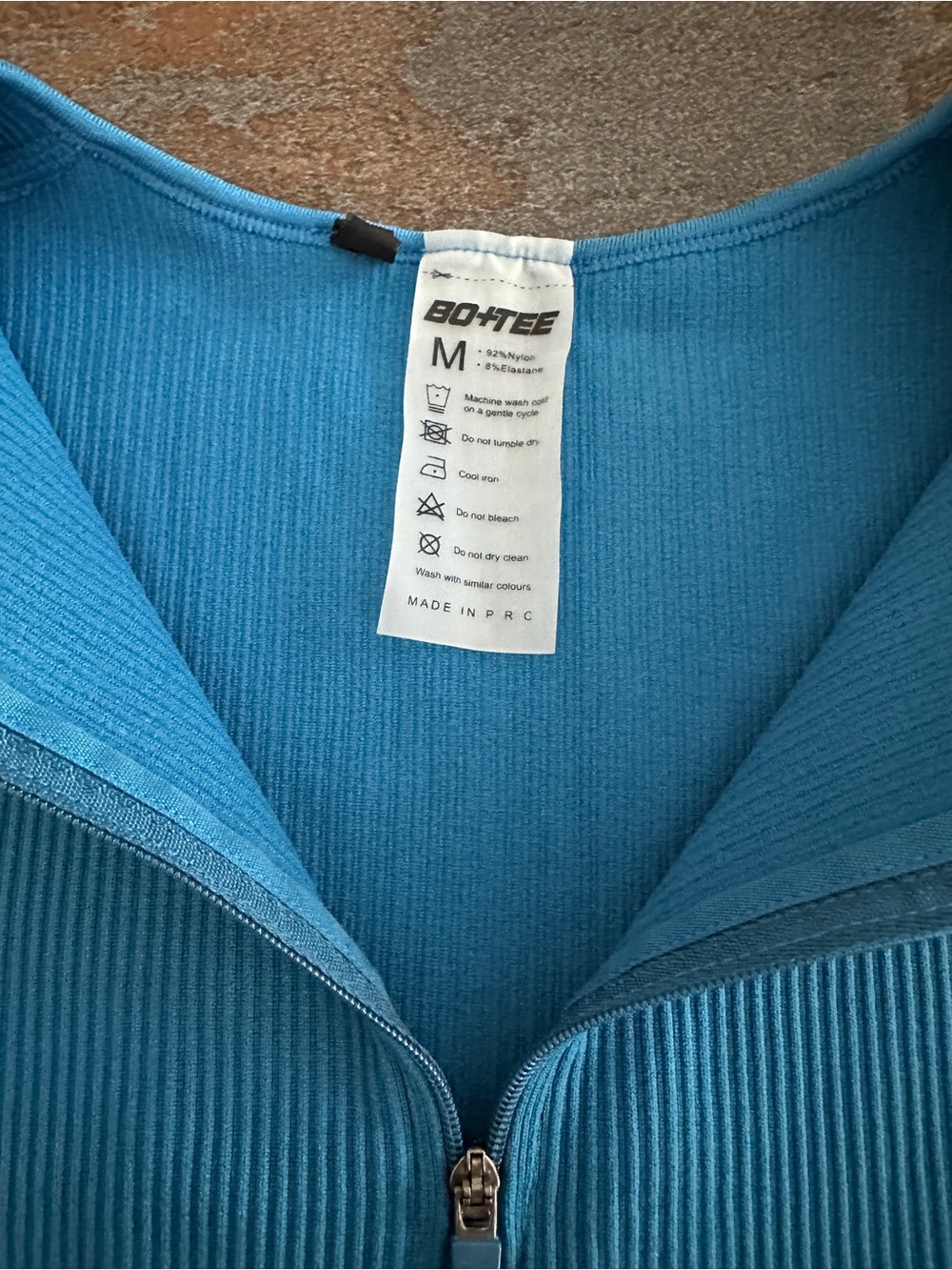 Bo+Tee Blue Ribbed Zip-Front Crop Top - Picture 3 of 3